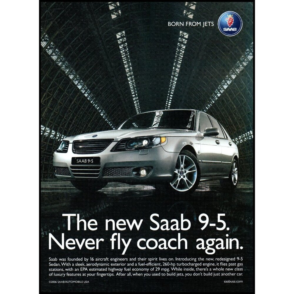 2006 Saab 9-5 Sports Sedan Vintage Print Ad Airport Airplane Hanger Wall Art